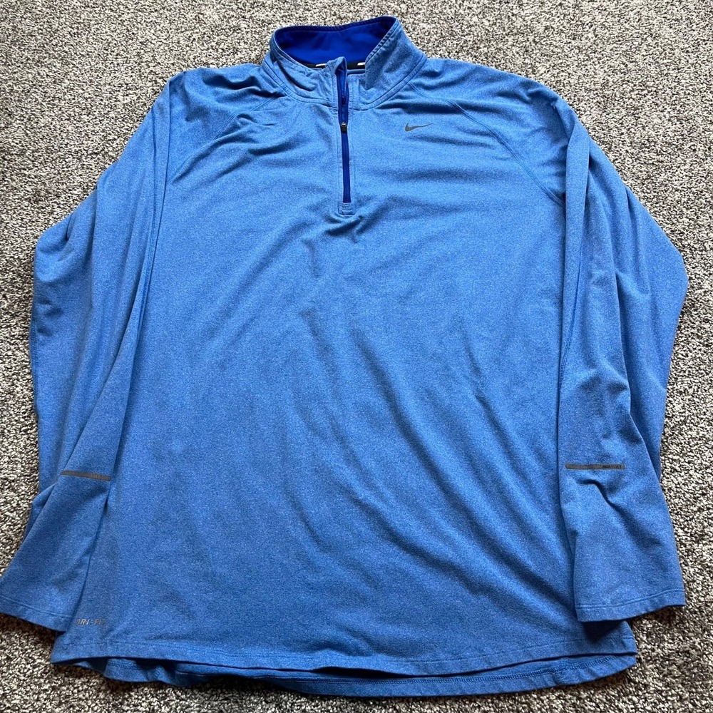 Nike Dri pullover mens XL 1/4 zip Fit Running Blue Therma Fit Quarter Zip